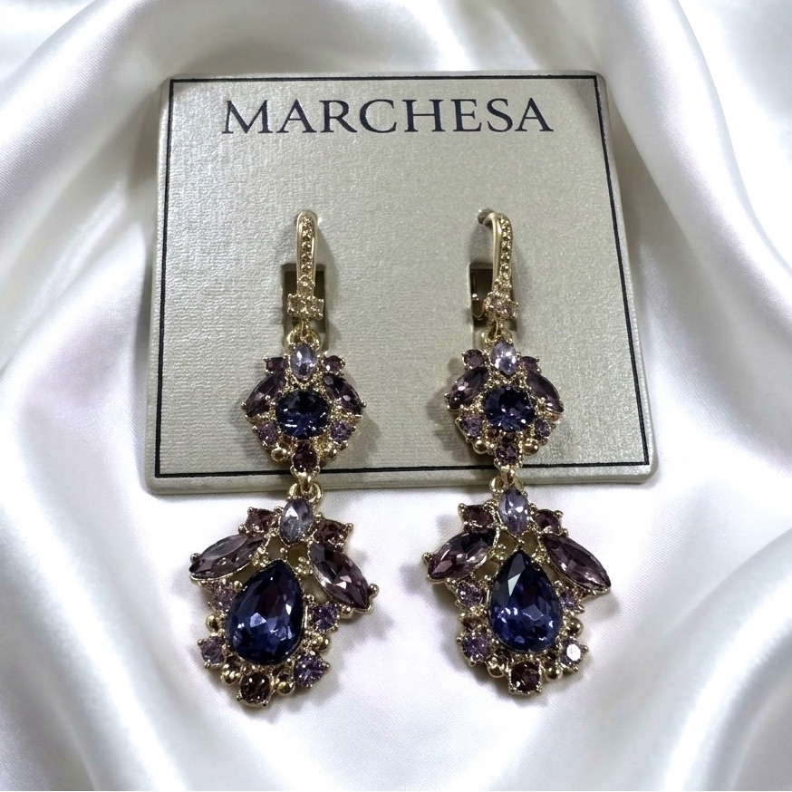 Marchesa Multi-Stone Cluster Double Drop Earrings